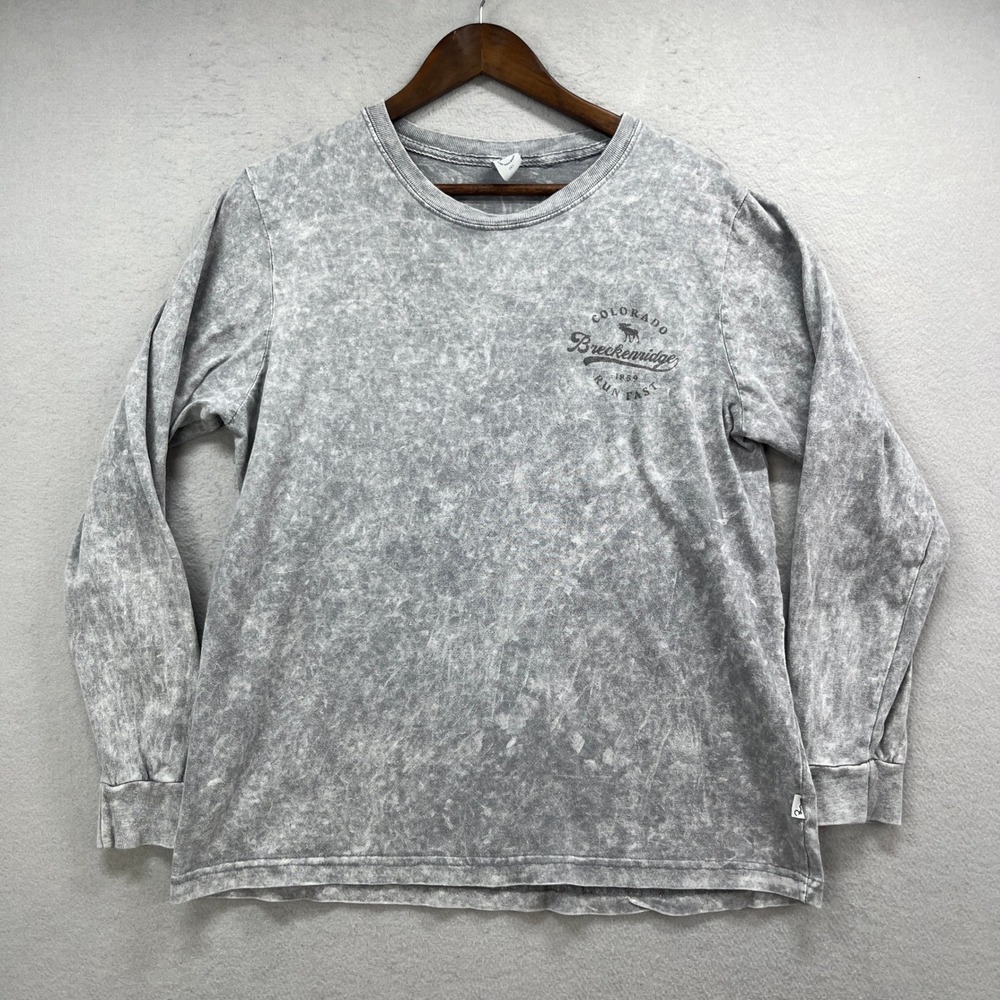 Breckenridge Colorado Ragwear Long Sleeve Shirt Small Grey Acid Wash Moose Gorp